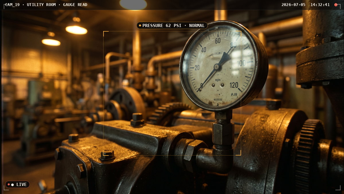 Analog Gauge Reading — AI detection view with bounding boxes