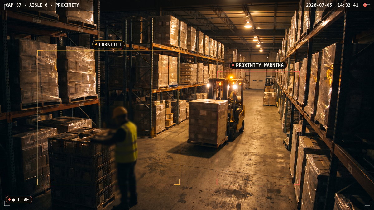 Collision & Proximity Warning — AI detection view with bounding boxes