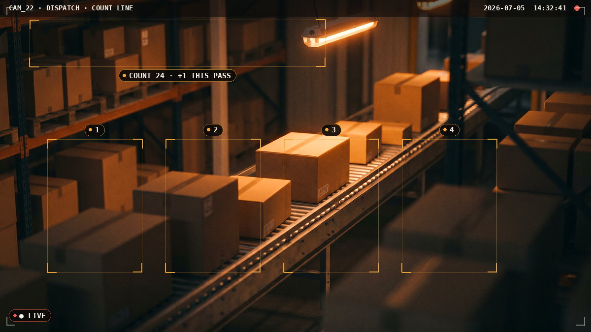 Package Counting — AI detection view with bounding boxes